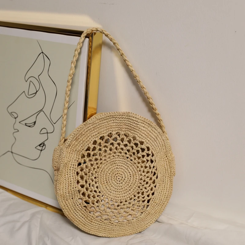 

Women's Handbags Round Hollow Out Straw Bag Shopping Basket Handmade Straw Bag Lady Retro Holiday Beach Bag Bolsa Feminina