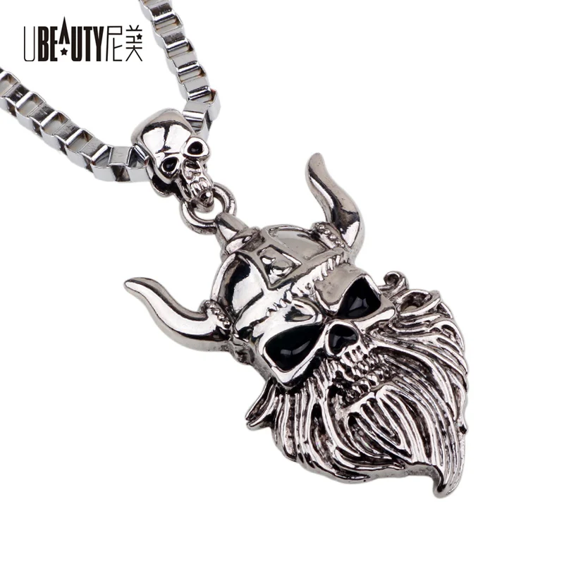

UBEAUTY Skull Men's Necklace Box Chain The Demon Skeleton Pendant Trendy Link Chain A Beard Necklace For Women Men Jewelry