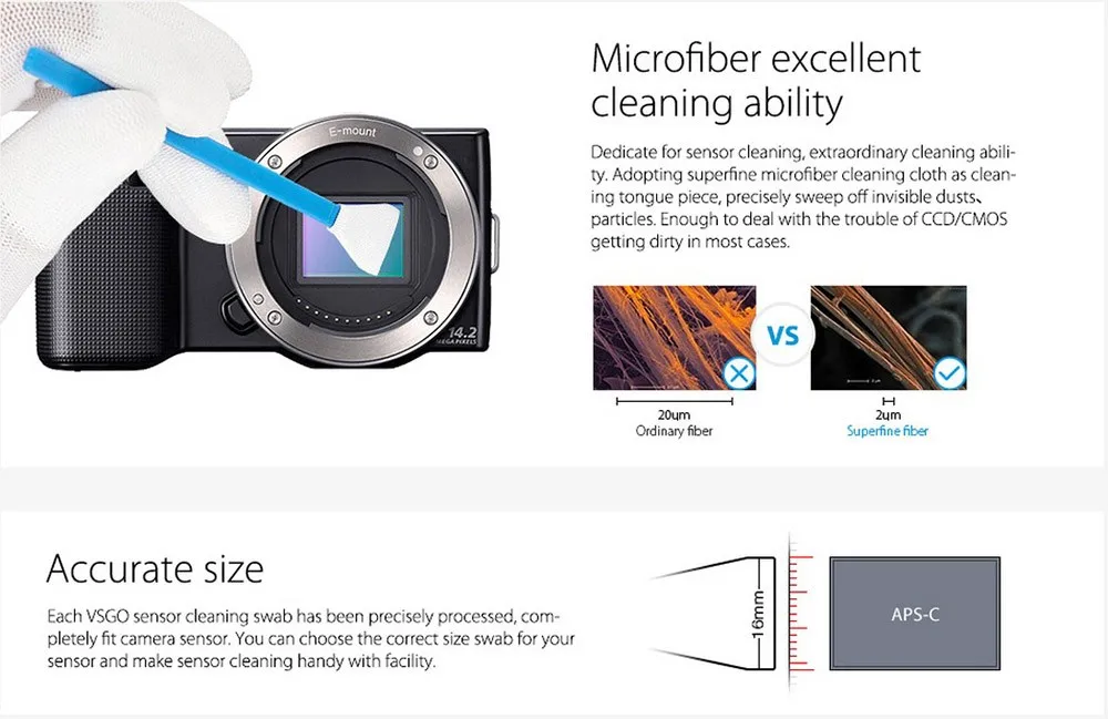 Профессиональный VSGO APS-C рамка датчик чистящий набор для мазков 10 шт Упаковка для DSLR камеры датчик Объектив телефон экран Клавиатура и очки