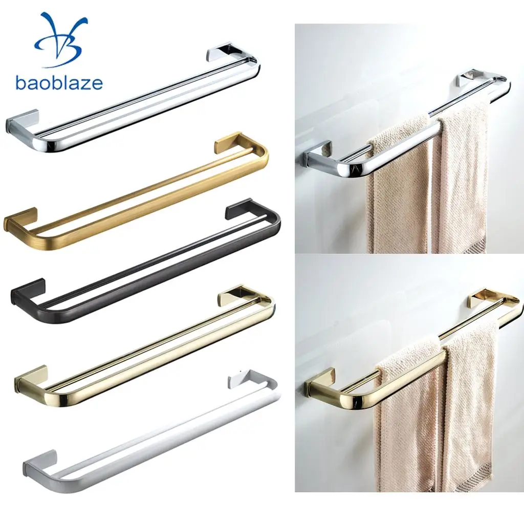 Wall Mounted Double Bar Towel Rack Holder Hanger Bathroom Wall Towel Bar Shelf, Space Saving