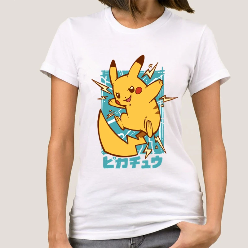 

New Summer Pokemon GO Women T Shirt Cool Print Female Comic Pika Pikachu T-shirt Woman Tops Tee 012