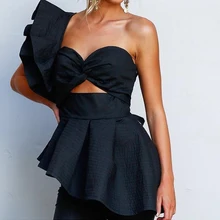 Сезон: весна–лето Для женщин неравномерность пробки Boob Топы оборками Твердые Футболка Топы X249