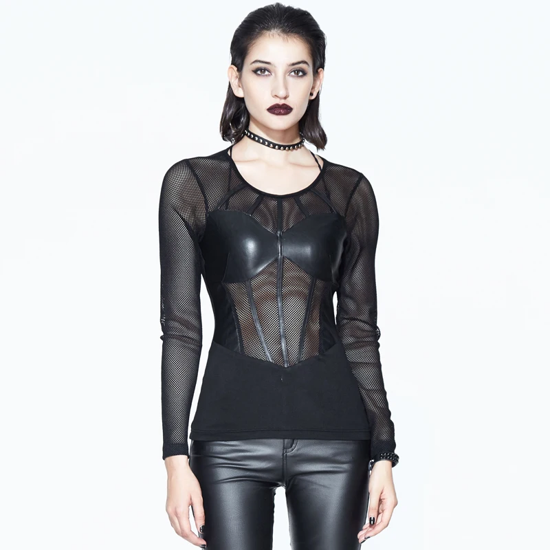 Женская футболка с длинным рукавом Devil Fashion готическая Черная простроченная в