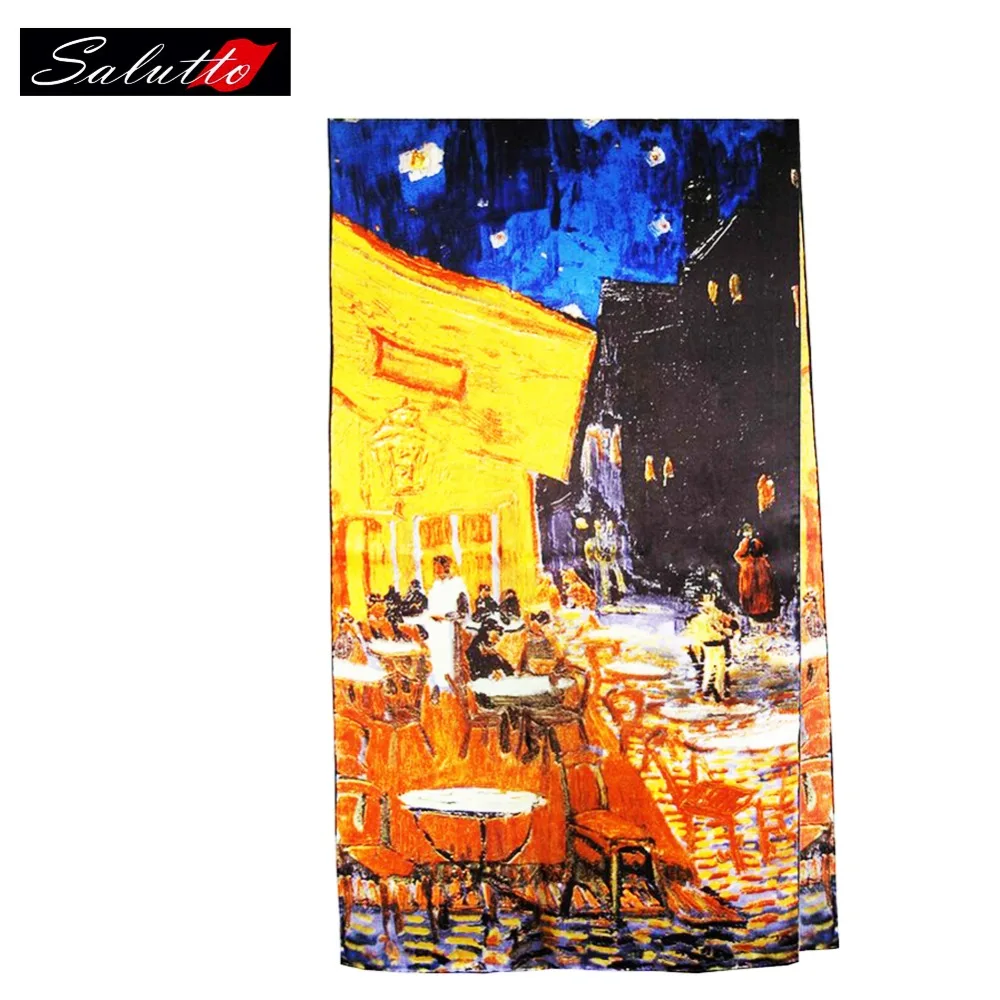 

Salutto 100% Silk Scarf Women Van Gogh Painting Printing High Quality Spring Autumn Paragraph Shawl Brand Echarpe Bufanda