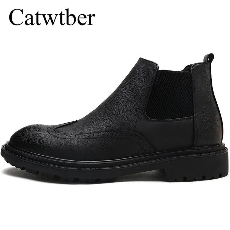 

Catwtber High Quality Spring/Winter Mens Chelsea Boots Formal British Style Fashion Ankle Boot Brogues Soft Leather Casual Shoes