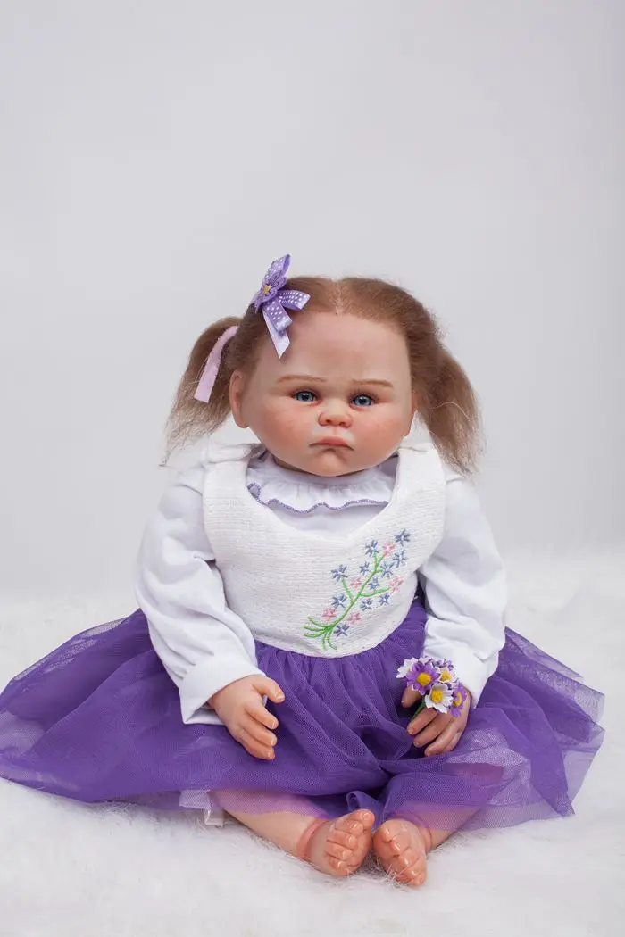 Силиконовая кукла Reborn 50 см с фиолетовым платьем Bebe милый подарок на день рождения