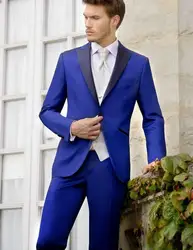 Смокинг для мужчин костюм жениха на заказ костюмы Шерсть Королевский синий цвет высокого качества для свадьбы, выпускного 2018 Бесплатная