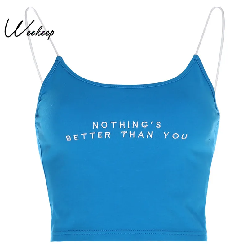

Weekeep Letter Print Cropped Camis Women Summer Sexy Streetwear Backless Crop Top Women 2019