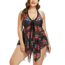 Купальный костюм размера плюс 5xl, женский сексуальный танкини из двух частей, женский купальник, красный цветочный Танкини, купальный костюм с пуш-ап, женский бикини