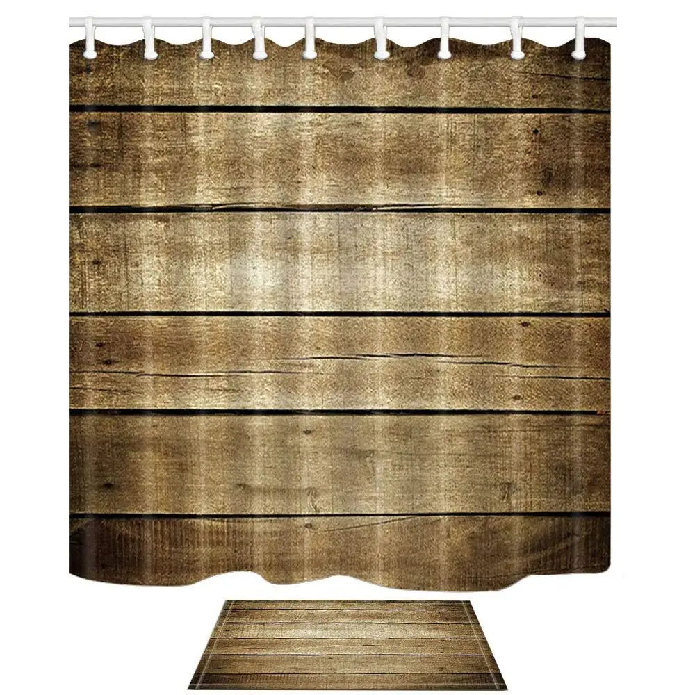 Rustic Wood Planks Decor, 69X70in Mildew Resistant Polyester Fabric
