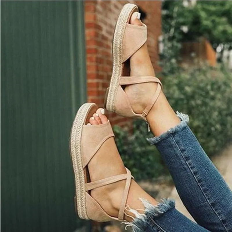 

Litthing Shoes Sandals Platform Women Peep Toe Woven Zipper Flat Thick-Bottom Sandals Roman Fashion New Shoes Woman 2019
