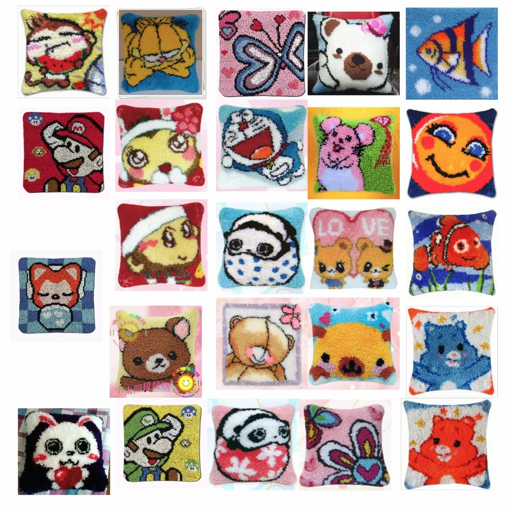 

1animals 4 Cushion Latch Hook Kit Pillow Mat DIY Craft Flower Cross Stitch Needlework Crocheting Cushion Embroidery