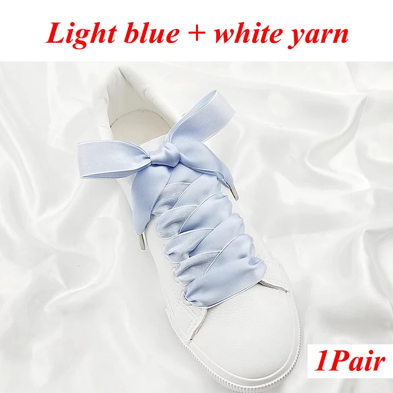 Light blue white 1 пара 2 см Ширина 80/100/120 см двусторонний снег пряжи атласные шелковые ленты, шнурки обувь с кружевами кружевные модные кроссовки шнурки - Цвет: Light blue white