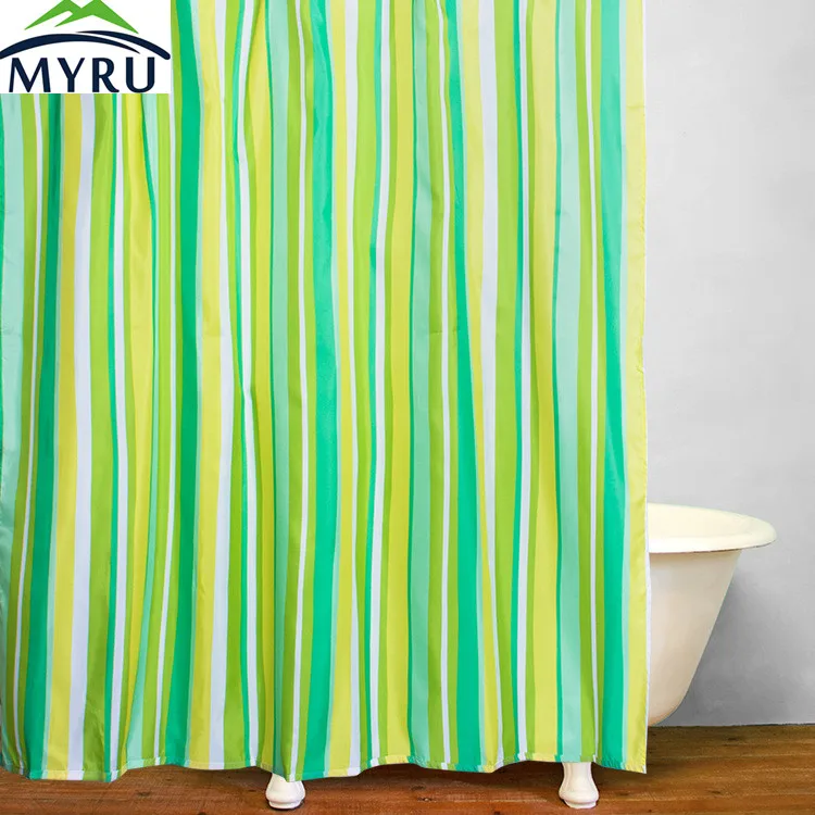 MYRU Polyester Waterproof Shower Curtain green striped shower curtains