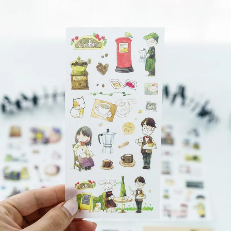 

6pcs/bag, Creative Vintage Coffee Time Stickers Student Diary Computer Decoration Cut-out Transparent Stationery Stickers