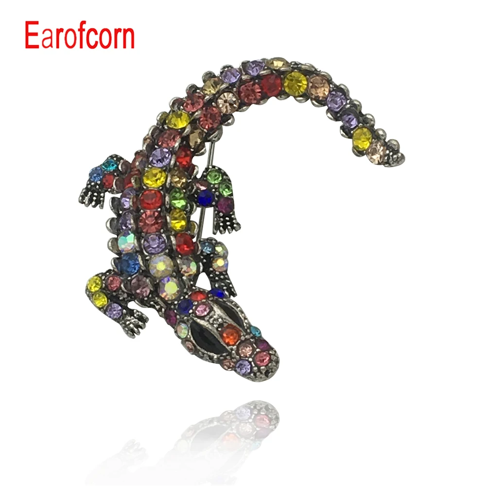 

Earofcorn Unique Style Colorful Rhinestone Long Tail Crocodile Pendant Brooches Male Female Clothing Accessories Gift