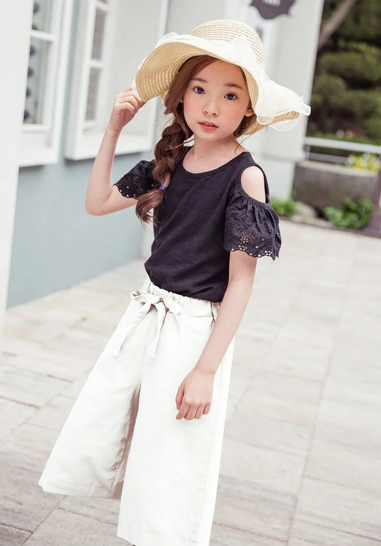 off shoulder girls set shorts summer jeans clothes suits summer 2017 2 piece set girls clothing set white blouse and denim shorts  kids sets 5 6 7 8 9 10 11 12 13 14 15 16 years old little big teenage girls  sets sets clothing set summer  (1 (14)