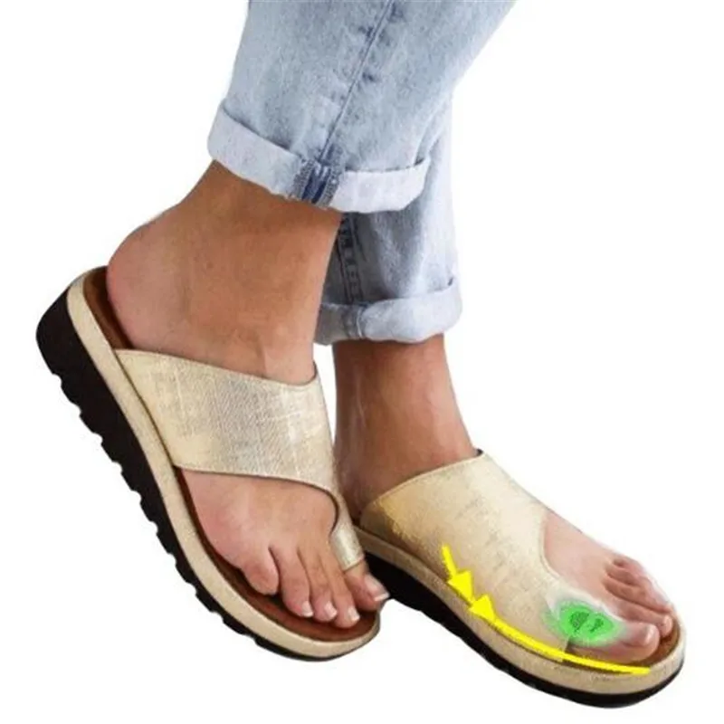 

Women PU Leather Shoes Comfy Platform Flat Sole Ladies Casual Soft Big Toe Foot Correction Sandal Orthopedic Bunion Corrector