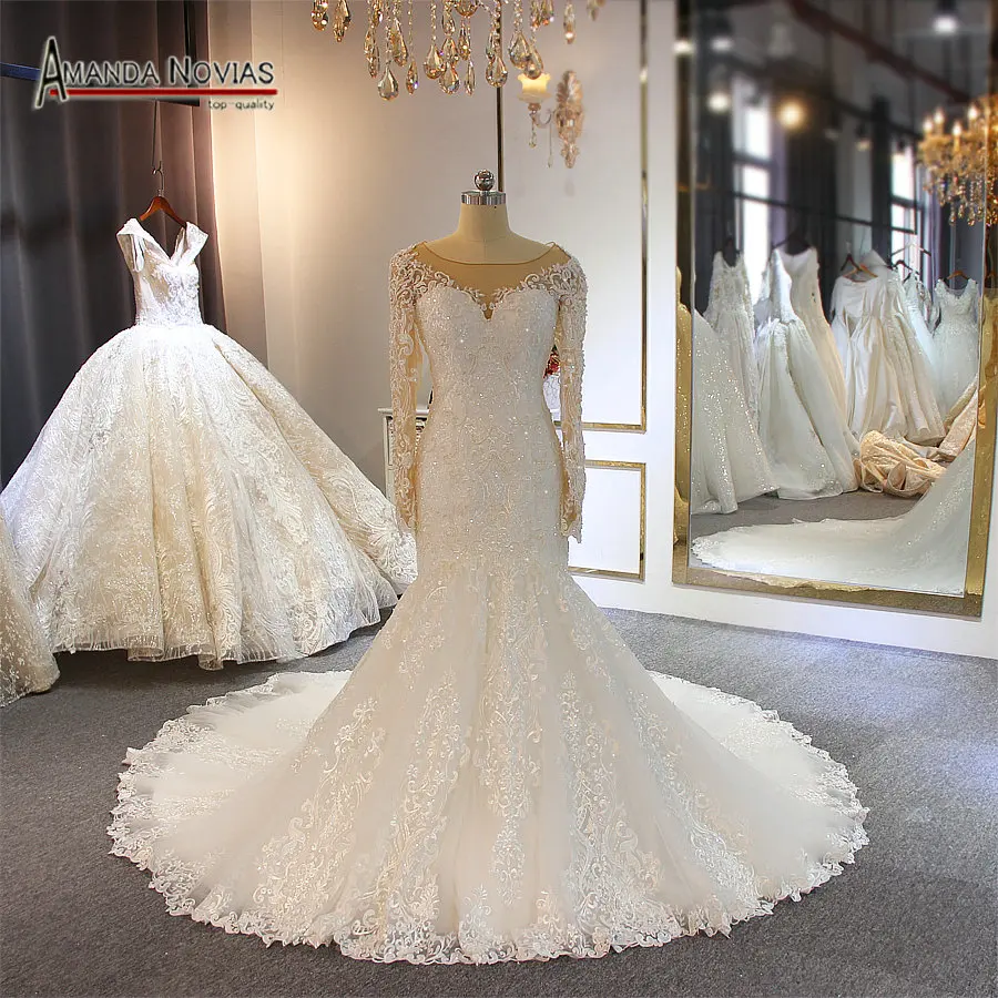 Свадебное платье-Русалка с длинными рукавами и кружевом