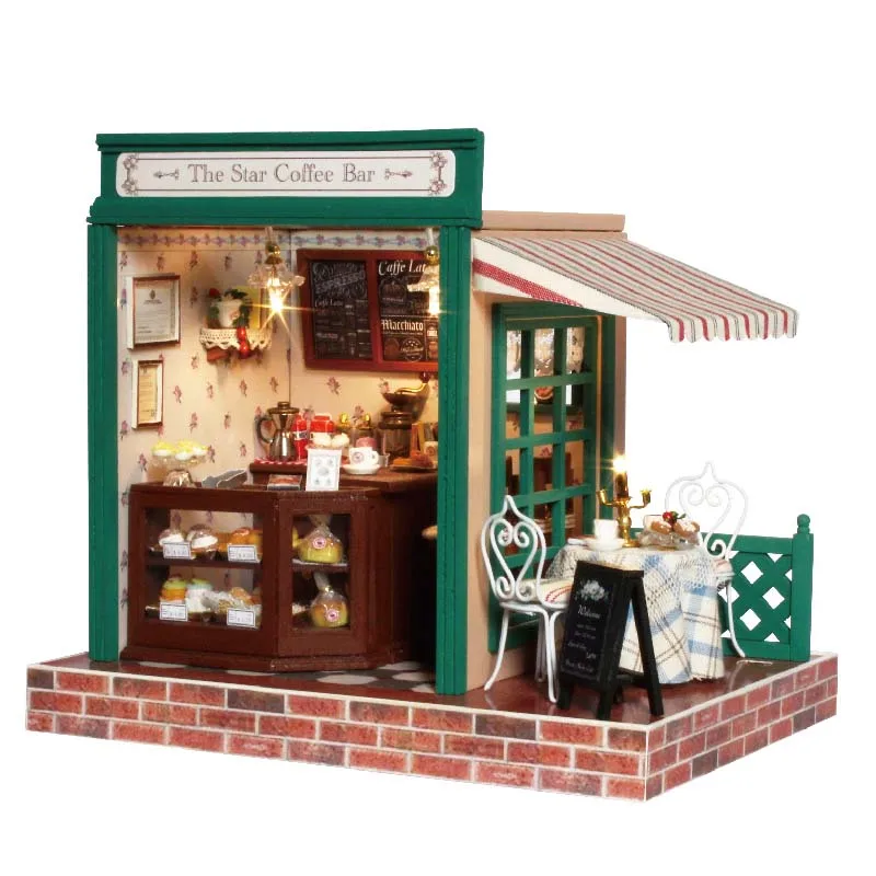 

Handmade Toy Dream House Model Kit Room Box Home Assemble Miniature Dollhouse DIY Doll House Girl Gift Present- Star Coffee Bar