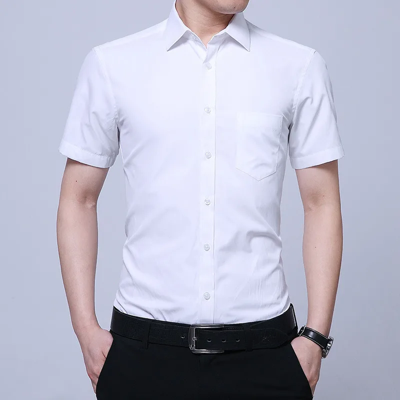7.1      43、Now popular new summer men's short-sleeved shirt solid color men's shirt men's business office official business wear