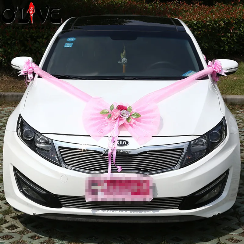 Wedding Decoration Car Artificial Flowers Tulle Bow Decorative Flower