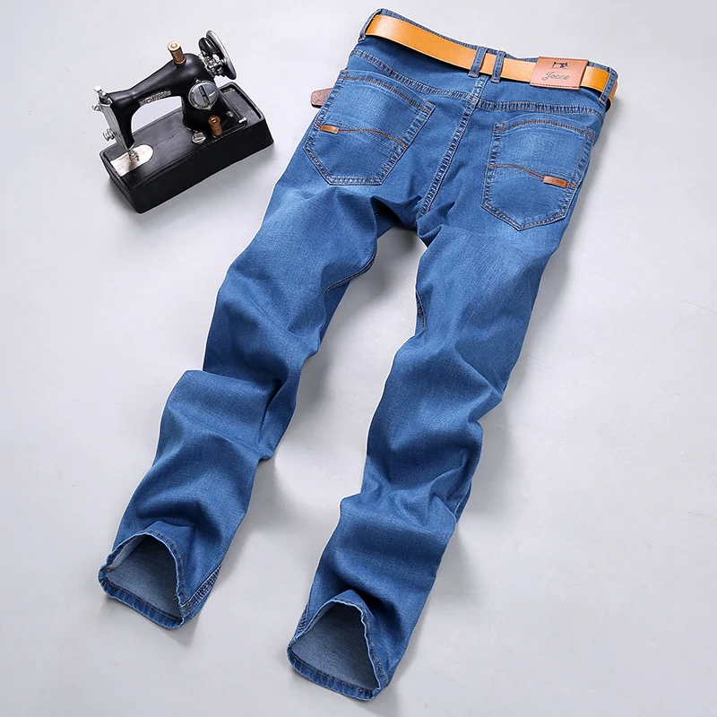 Джинсы мужские тонкие эластичные классические Брендовые брюки Slim Fit синие