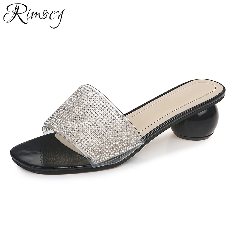 

Rimocy crystal sandals women round ball bottom high fashion summer shoes woman 2018 brand design rhinestones mujer slippers