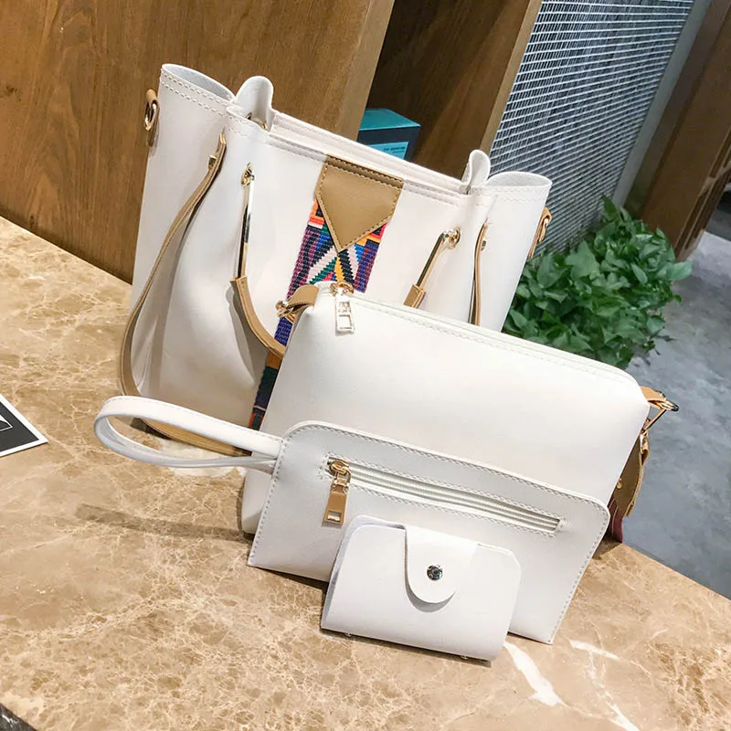 Fashion 4 Pcsset Women Composite Handbag Ribbon Shoulder Crossbody Bucket Bag Totes Large Capacity Casual Female Shopper SS3511 (16)