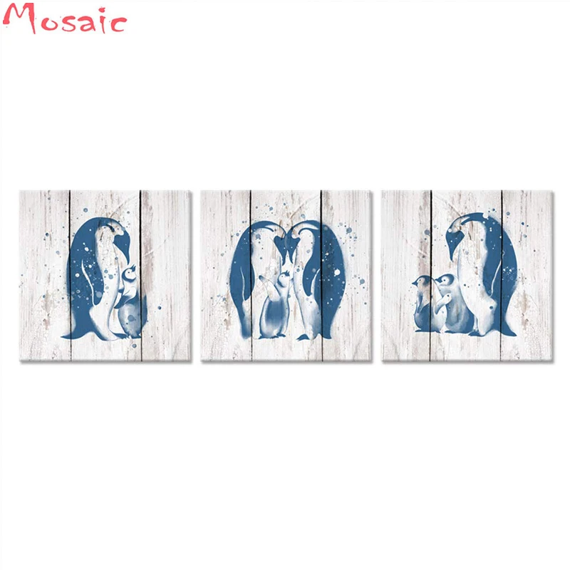 

3 Pieces Animals Painting Penguin Family Love diamond painting cross stitch kits mosaic Diamond Embroidery full drill picture