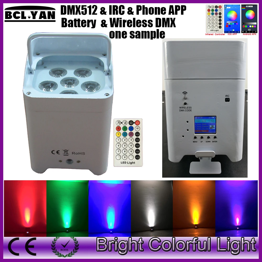 

One sample Wifi smart par light 6*18W RGBWA UV Wireless dmx battery Wifi Led Bar uplights ios Andorid phone APP & IRC