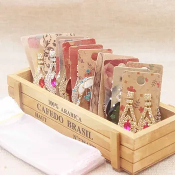

4*9cm Vintage kraft drop earring card new arrival flower/Marbel jewerly earring tag card white Diy Thank you card 100+100oppbag