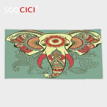 

Custom Microfiber Ultra Soft Bath/hand Towel,Ethnic Traditional Indian Elephant with Asian Ornamental Floral Cultural