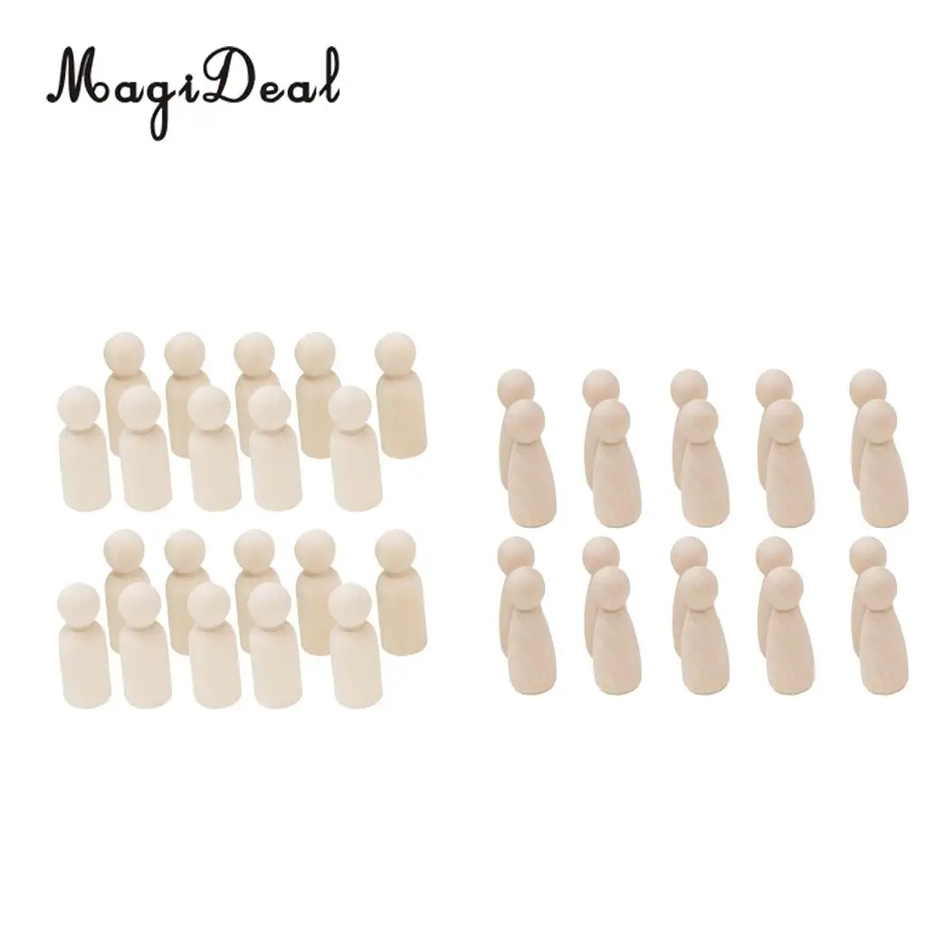 40pcs Solid Hard Wood People Natural Unfinished Wooden Family Wood Peg Dolls Male Female DIY Wedding Cake Toppers 35mm 