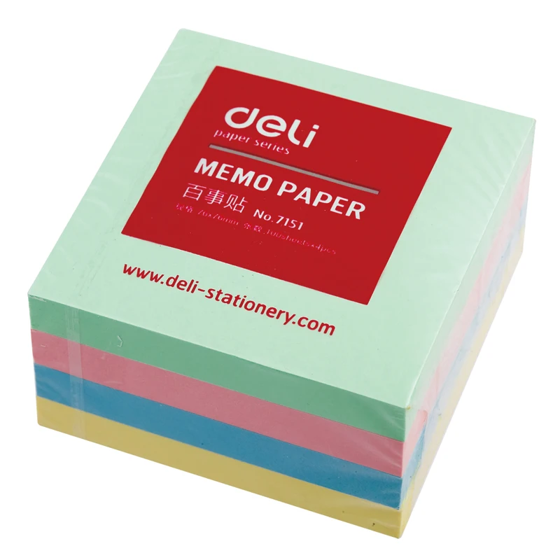 Free shipping deli 7151 memo pads notes on paper convenient multicolour sticky notes 76*76mm message paper stickers memo paper notes on laser processing