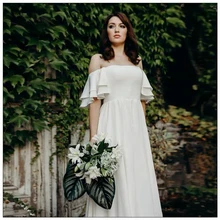 Simple Off The Shoulder Bohemian Casual Beach Wedding Dresses Short Sleeves Romantic Boho Chiffon Satin Bridal Gowns AX189