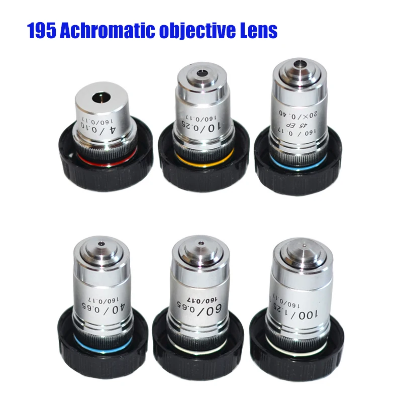 20X Durable Hard 195 All-Steel Achromatic Objective Lens for All Biological Microscopes with C Interface 4X 10X 20X 40X 60X 100X Microscope Object Lens