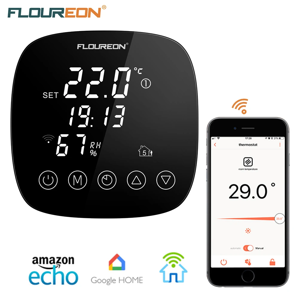 

FLOUREON WiFi Thermostat Programmable APP Support Home Heating Temperature Controller with Humidity Sensor