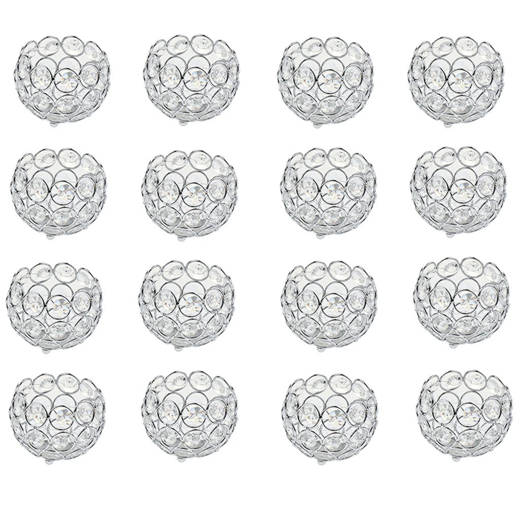 16 Pieces Candle Holder Crystal Ball Candlestick Holiday Party Coffee Cafe Table Decoration Crafts
