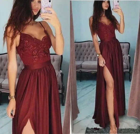 2019 Sexy V-Neck Burgundy Evening Dresses Long Simple Backless Custom Make Plus Size Evening Gowns for Women Robe De Soiree