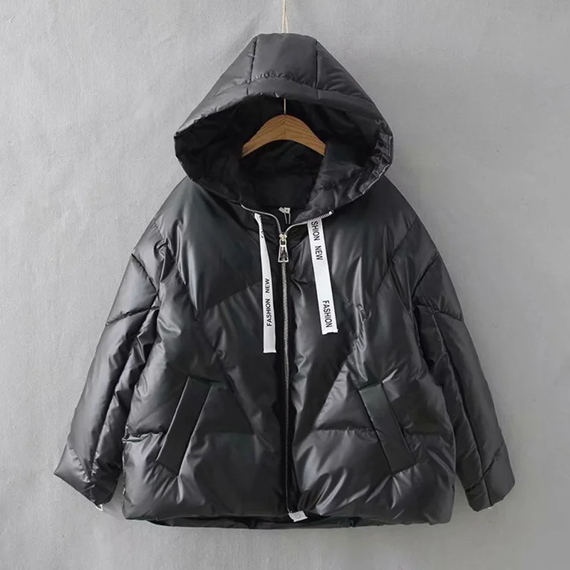 

BONU large size Winter Warm Thick Parka Loose Coat Winter Women Jacket Winter Glossy Hooded Down Parka women's Ribbons jackets