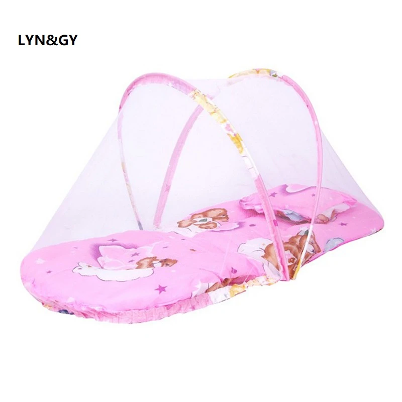 Baby Infant Mosquito Insect Net Mattress for Cradle Bed Portable with Pillow Pink