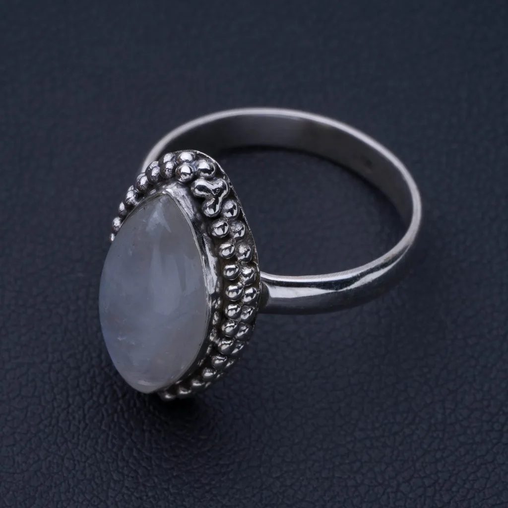 

Natural Rainbow Moonstone Unique Design 925 Sterling Silver Ring US Size 7.75 P1005