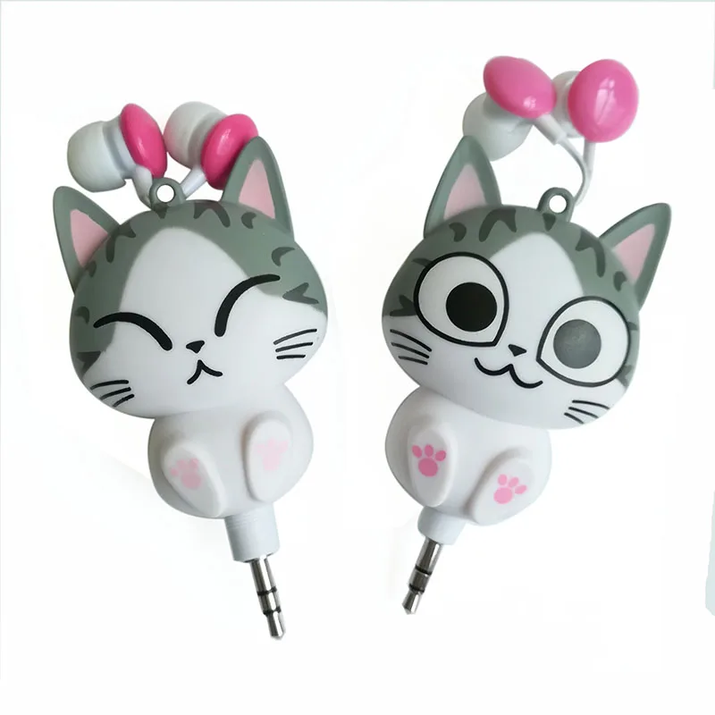 Cat cartoon earphone automatic retractable earphones for mobile phone