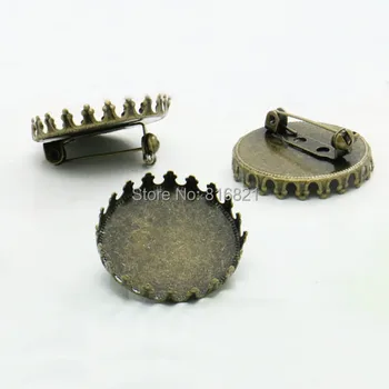 

Blank Brooch Base Antique Bronze tone Plated Brass Metal Round Crown Bezel Cabochon Pin Back Brooches Settings DIY Findings