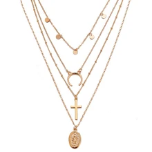 

Gothic Multi-layered Necklace Cross/Jesus/Ox Horn Charms Pendants Necklace With Gold Chian Jewelry