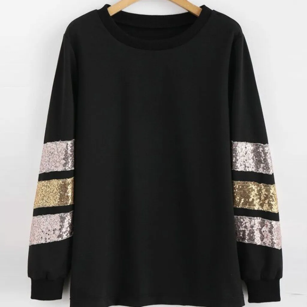 

Women Autumn And Winter Long-Sleeved Round Neck Casual Sweater Sequin Top women shirt long sleeve flannel shirt women