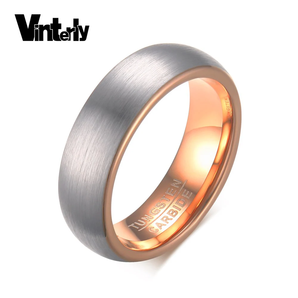 

Vinterly Round Mens Rings Wedding Band Silver Matte Finished Rose Gold-color Tungsten Carbide Rings for Men Minimalist Jewelry