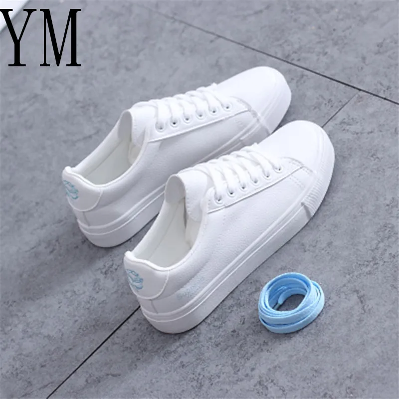 

Hot Sell Fashion Women Sneakers Breathble Vulcanized Shoes Women Pu leather Platform Shoes Lace up Casual Shoes White sneaker 40