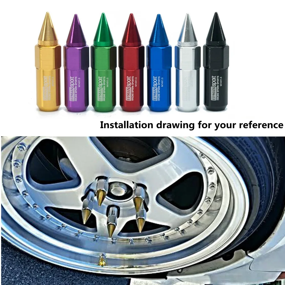Blue EPMAN 20pcs M14X1.5 60mm Extended Forged Aluminum Tuner Racing Lug Nut Wheels Rims